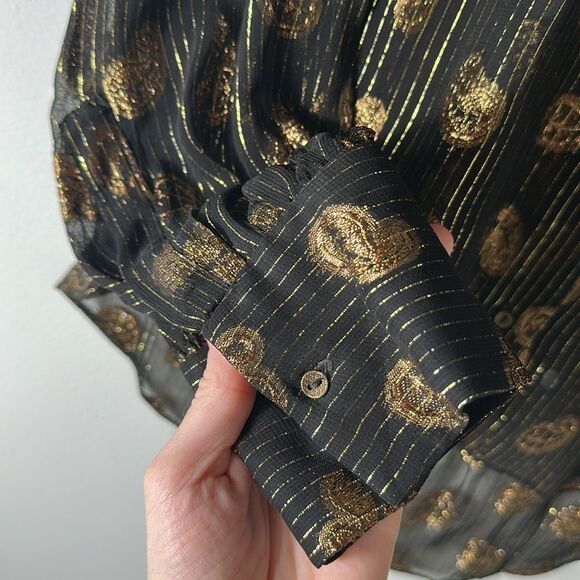 Zara Black & Gold Metallic Paisley Print Button Down Long Sleeve Blouse - Picture 10 of 10